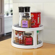 2 Tier Lazy Susan Turntable 360° Kitchen Food Pantry Cabinet Holder Shelf 25cm