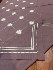Hand Made Holiday Table Cloth Plum Embroidered Hand Crochet Lace 58"X90" Arlette