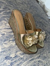 Donald Pliner Women's Idina Slip-On Wedged Sandal w/Embellishment Gold