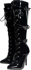 New Ladies Thigh High Boots Three Buckle Stiletto Heel Over Knee Boot Leather