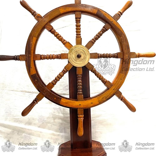 Wooden ship wheel with - ship,