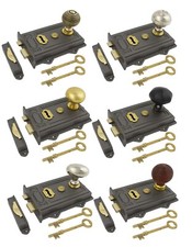 CAST IRON DAVENPORT RIM LOCK + RIM DOOR KNOB SET HANDLES OLD VINTAGE VICTORIAN