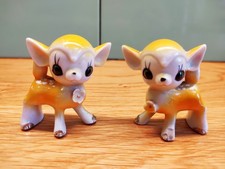 Pair of Vintage Kitsch Ceramic Deer Fawn Figurine Ornaments 1960s Retro Japan