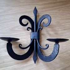 Vintage Heavy Black  Wrought Iron Wall Sconce / Double Candle Holder