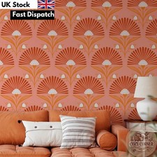 Retro Orange Floral Self-Adhesive Wallpaper Peel Stick Wall Decor Roll Art Deco