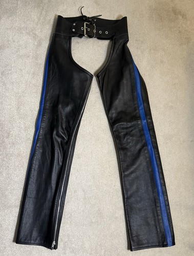 Leather chaps blue strip size - chaps,