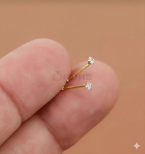 18ct Gold Plated 925 Silver Nose Studs Pair Diamond Cut Piercing Pins
