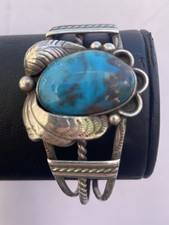 Vintage 925 Sterling Silver Navajo Native American Turquoise Statement Bangle