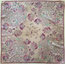 :: A Pink Stylised Flower Design 35 Inch Vintage Silk Ladies Scarf
