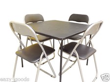 Standard Bridge Table & 4 Chairs Set Folding Square Office Study Desk Black