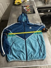Retro Adidas Originals Windbreaker Rain Jacket Medium Blue White