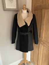 Womens Jack Murphy Coat Size UK 10 Black Sherpa Jacket Moon Shetland Wool Belt