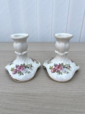 Vintage Set of 2 Old Foley James Kent Harmony Rose Floral Candle Holder England
