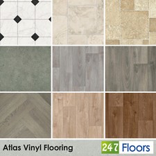 Vinyl Flooring 4mm Atlas £12.99/m² Wood Stone Cushion Kitchen Bathroom Lino