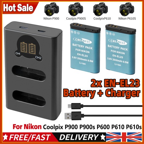 2pack el23 battery - en-el23, +
