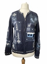 Vintage Holiday Lodge Snowman Winter Zip-Up Cardigan S (6-8)