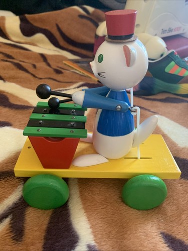 Pull along wooden toy - wooden, cat