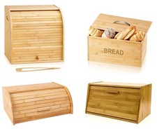 Bamboo Wooden Bread Bin Lift Up Lid Loaf Handle Double Layer Food Storage Box