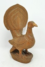Antique Wooden Peacock Figurine Statue Original Old Hard Wood Very Fine Carved