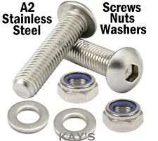 M4 M5 M6 Button Head Screws With Nyloc Nuts and Washers A2 Stainless Steel Bolts