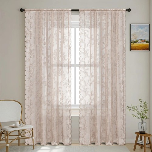Lace sheer curtain panel - sheer,