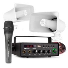 12V Powered 2x Horn Speaker Announcement System with Microphone