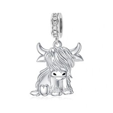 Scotish Highland Dangle Cow Charm S925 Sterling Silver Charm for Women