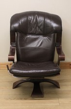 Vintage Danish Brown Leather Swivel Armchair / Chair