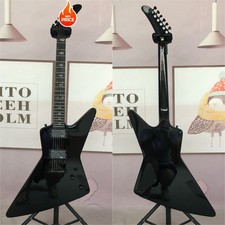 Black 6 String Explorer Electric Guitar Solid Body Snake Inlay HH Pickups Parts