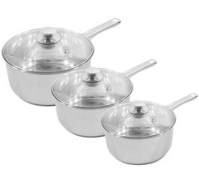 14 16 18 & 20cm Induction Stainless Steel Deep Saucepan Cooking Pot  Glass Lid