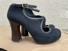 CHIE MIHARA BLACK LEATHER VINTAGE DECO 30’s Style HEELS SHOES 40 7 Designer