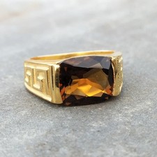 Natural Smokey Topaz Men's Ring Cushion Cut Signet Men Ring 14k Solid Gold Men's
