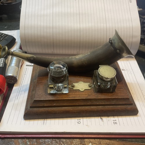 Antique hunting horn inkwell - hunting,