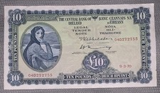 Ireland 1970 £10 Lady Lavery Bank Note Nice Condition 