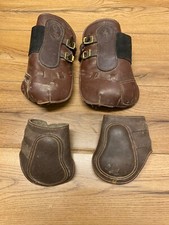 Full Brown Leather GFS Tendon Boots & Unbranded Fetlock Boots Gold Fixings