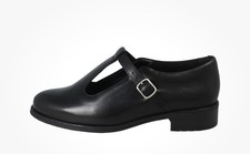 Clarks Black Leather T Bar Shoes Size UK 6 E Wide Fit