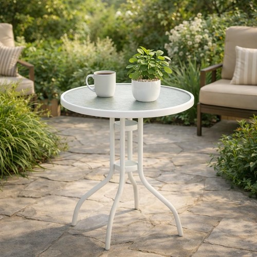Round glass garden table - garden,