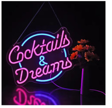 Cocktails & Dreams Cocktails Beer LED Neon Light Sign for Bar Pub Club Nightclub