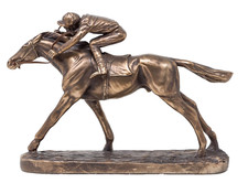 Flat Horse Racing Sculpture With Jockey Made From Resin With Bronze Finish