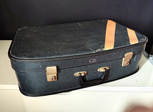 Vintage crown blue suitcase - vintage,