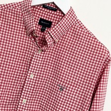 Gant Shirt Mens Large L The Broadcloth Gingham Gingham Pink White Long Sleeve