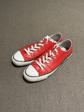 Converse Red Faux Leather Size 6 Lace Up Trainers Shoes Unisex Women All Stars