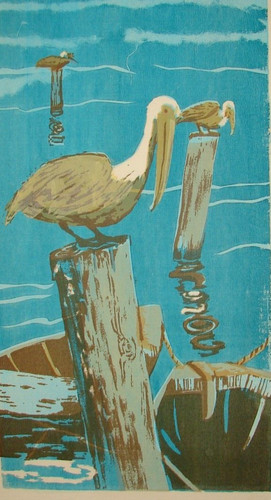 Serigraph pelicans pier - serigraph, a