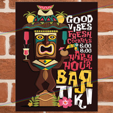 TIKI BAR VIBES Metal Signs Man Cave Garden Bar Shed Pub Garage Poster Tin Sign