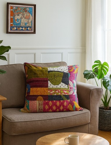 Kantha cushion cover large - kantha,