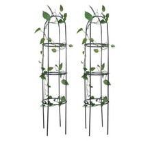 Garden Arch Obelisks 2 Pack 1.9M Tall Green Large Metal Frame Plants Flowers Veg