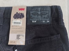 BNWT LEVI 514 MENS BLACK CORDUROY TROUSERS / JEANS, 33" X 34", SLIM STRAIGHT FIT