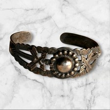 Vintage Navajo Fred Harvey Era Cross Arrow Sterling Silver Cuff Bracelet