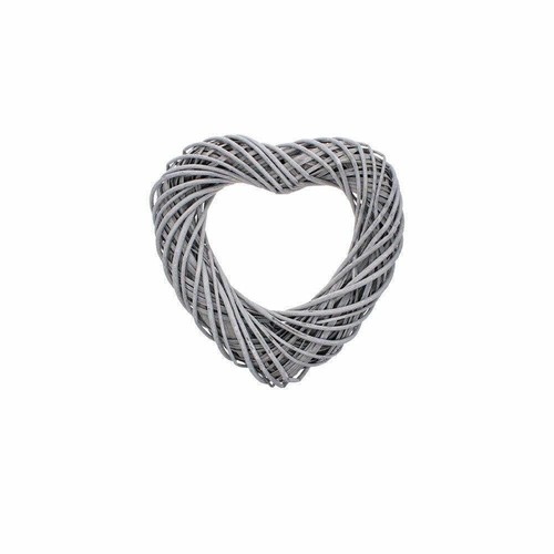 Rustic grey wicker heart 30cm - rustic,