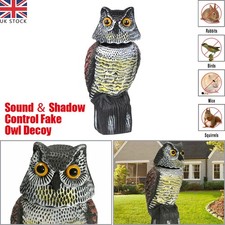 Realistic Owl Decoy Deterrent Rotating Head Sound Bird Pigeon Crow Scarer Statue